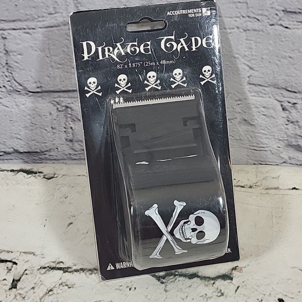 Pirate Tape Black Adhesive Skull Crossbone Printed 82ft Halloween Party NIP